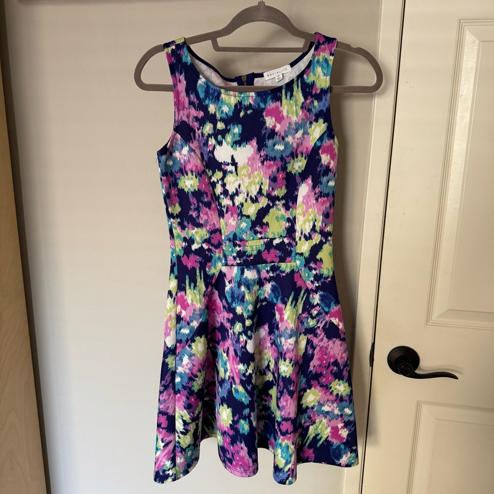 Colorful Blue, Pink, Purple, Green Summer Skater Dress